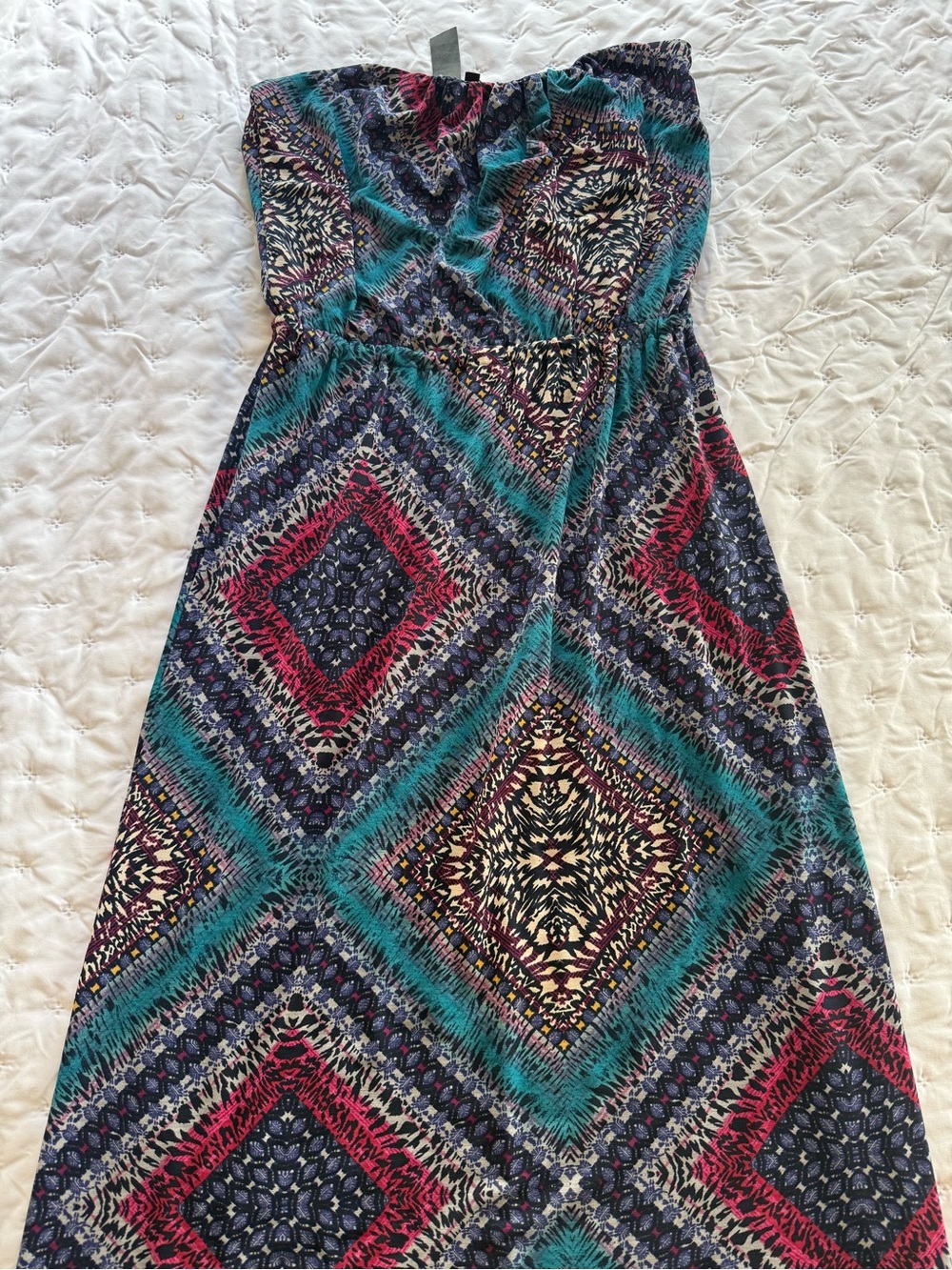 Nordstrom Strapless Geometric Maxi Dress in Teal, Navy & Magenta